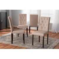 Baxton Studio Andrew-DC-10-Buttons-Beige Gardner Modern and Contemporary Dark Brown Finished Beige Fabric Upholstered Dining Chair (Set of 4)